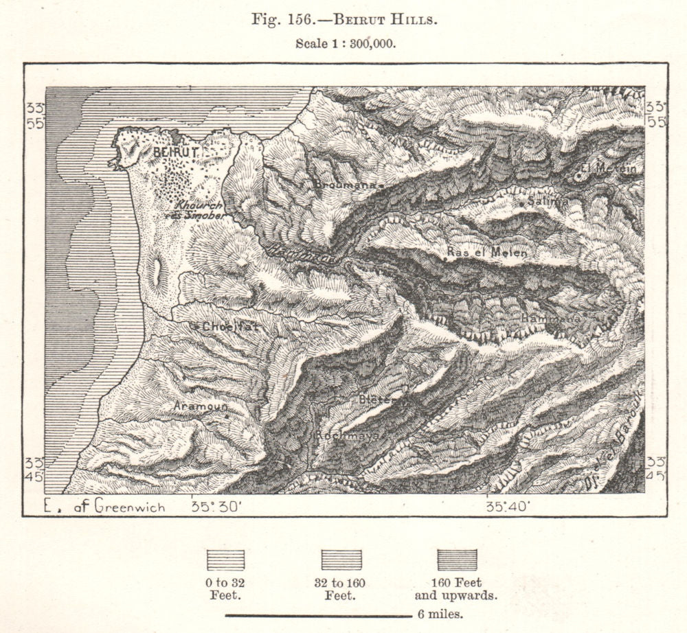 Beirut Hills. Lebanon. Sketch map 1885 old antique vintage plan chart